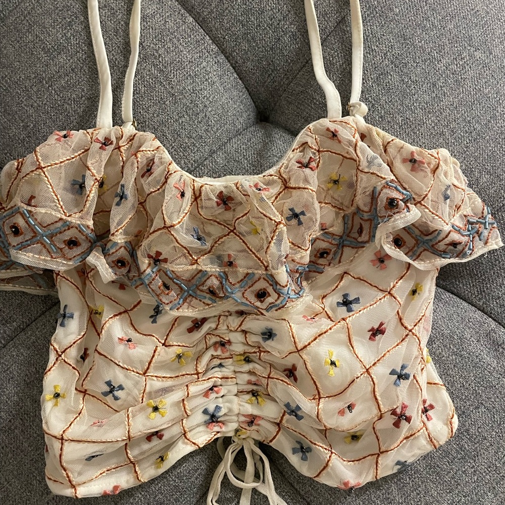Tularosa embroidered crop top in size XS.